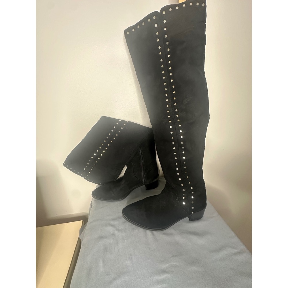 Fergalicious by Fergie Black Studded Over The Knee Boots Faux Suede Boots 6.5